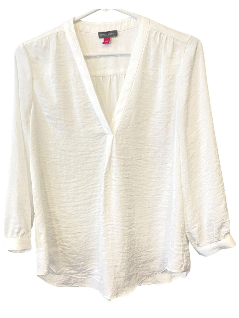 Vince Camuto Womens S White Blouse V Neck 3/4 Sleeve Quiet Luxury Office Chic